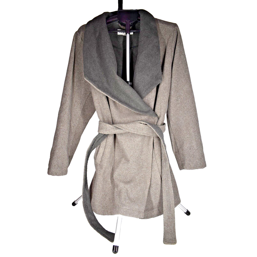 AVA & VIV Grey Waterfall Open Trench Belted Coat Coatigan Jacket Womens 2XL